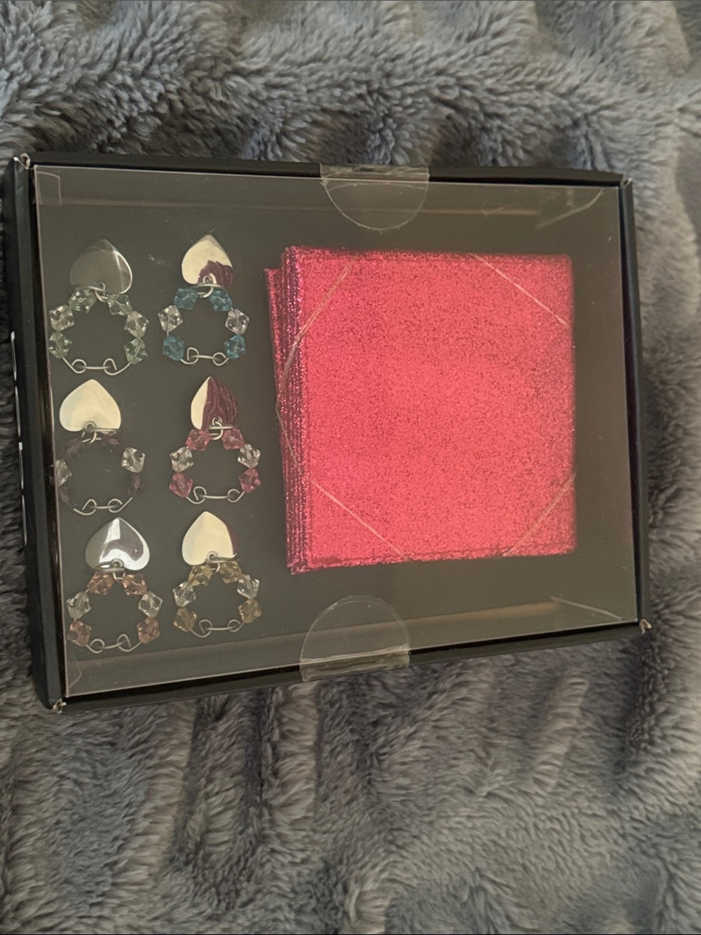 bebe Pink Glitter Pouch with Crystal Heart Clips Set